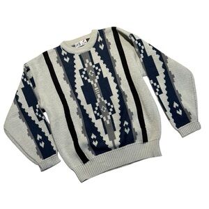 Vintage Sweater Mens Medium Beige‎ Geometric Abstract Gochu by KBB Knit Pullover